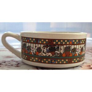 Vintage Autumn Ceramic 1990's Soup Cereal Mug Handled Soup Cup Pumpkins Colorful